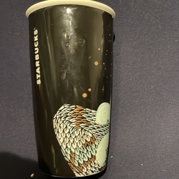 Starbucks Holiday Mermaid 12 oz.Travel Tumbler w/Lid Mint Green Black & Gold - Picture 3 of 6